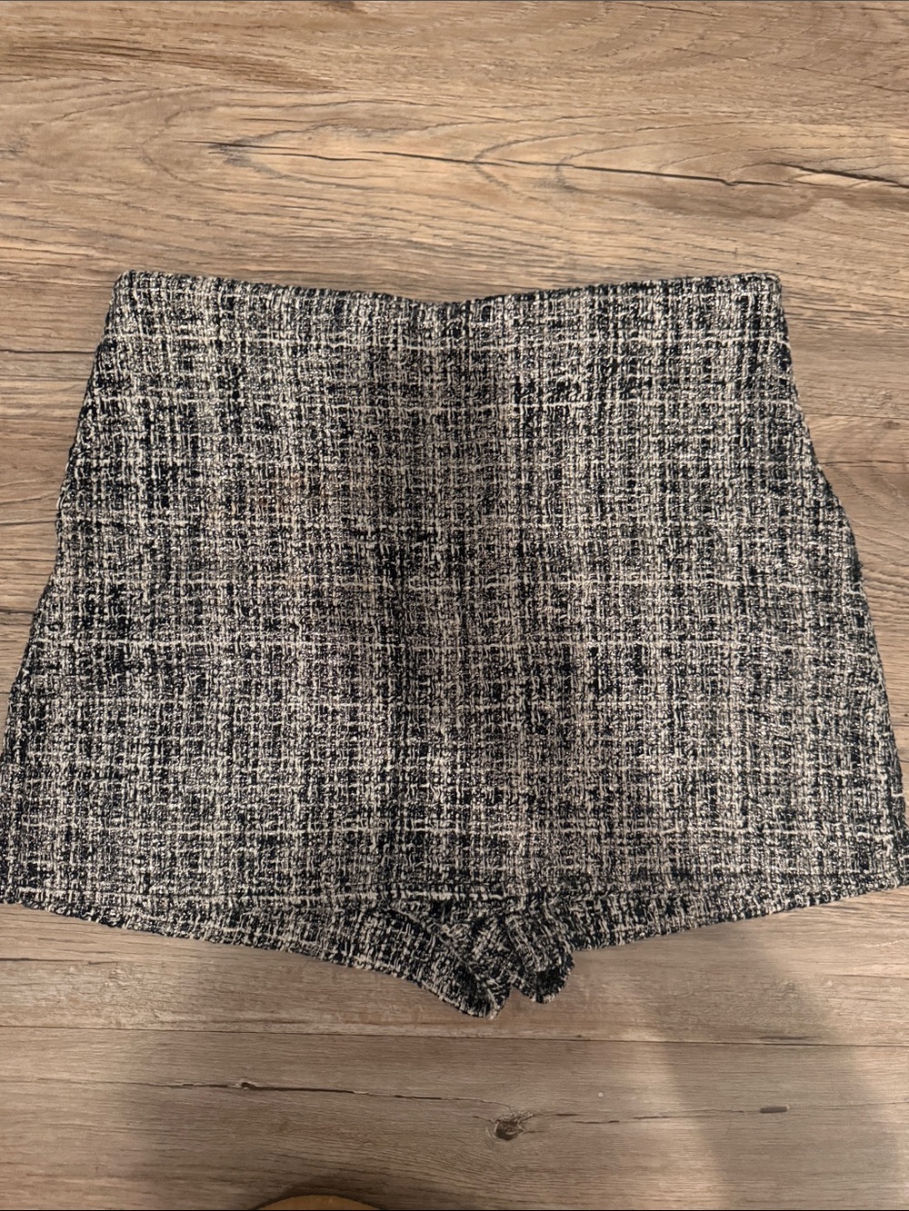 Zara Black & White Tweed High-Waist Shorts